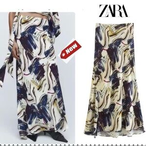 Zara printed flowy A-line maxi skirt Sz XL NWT